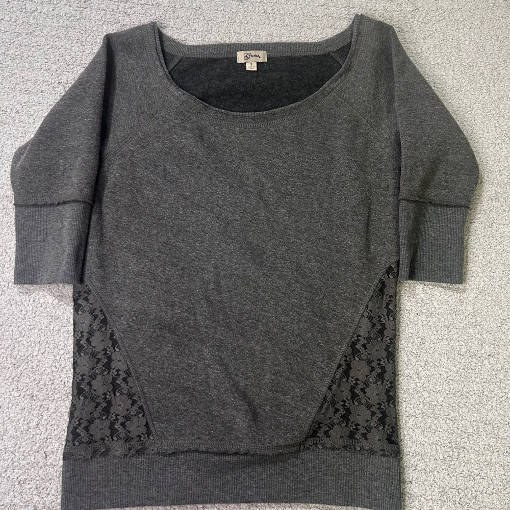 Guess Sweatshirt Vintage Lace Panel Size S Gray Grunge Indie Sleaze Y2K Coquette